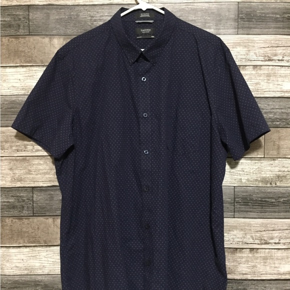 Nordstroms Slim Fit Button Up Shirt Men’s XXL Blue Micro Dot Short Sleeve - Picture 3 of 8